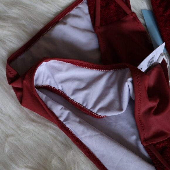 NEW Red Wine Red Lace Crochet Bohemian Boho Bikini Swim Set Size XXL - Picture 4 of 9